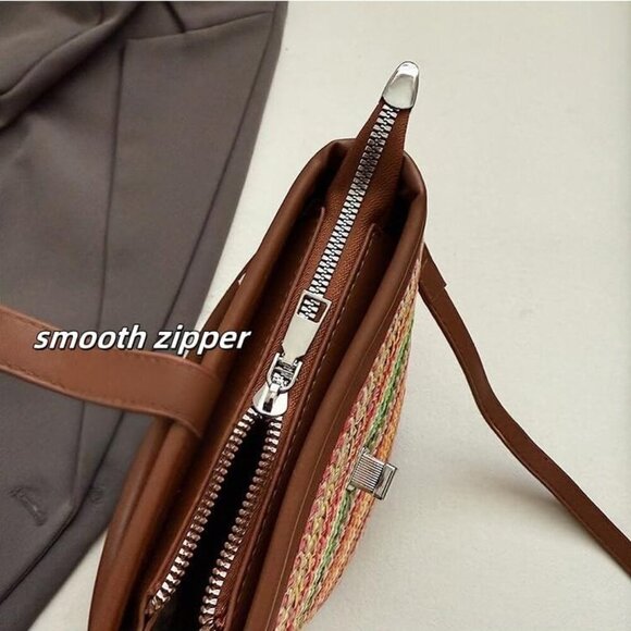 Fashion-Forward Green Contrast Color Mini Bucket Bag - Women's Straw Crossbody - Picture 3 of 9